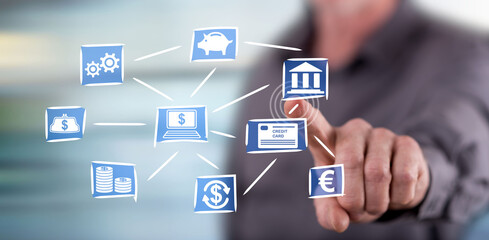 Man touching an online banking concept
