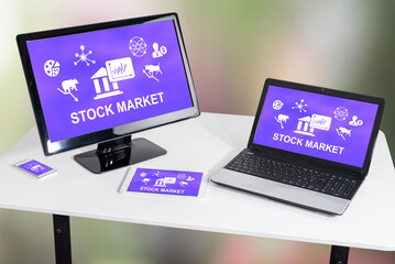 Stock market concept on different devices