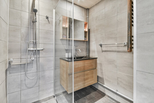 Modern bathroom with shower and sink