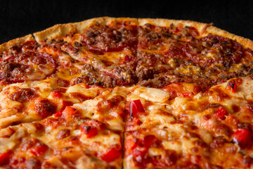 Half and Half Pizza - Ground Beef and Spicy Chilli Cheese Vegetarian Commercial Italian food