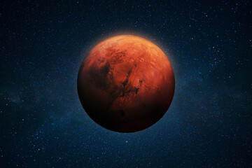 Obraz na płótnie Canvas Red planet Mars in deep outer space with stars. Space wallpaper