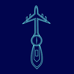 Ship boat aeroplane line pop art potrait logo colorful design with dark background. Abstract vector illustration. 