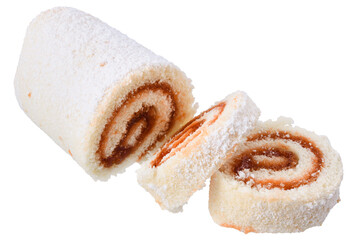 Cake roll with cream filling isolated