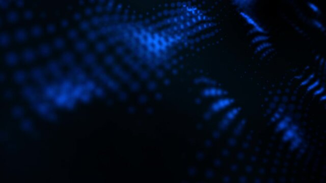 3D Animation movement of dark blue wire frame mesh wave pattern movements effect. Seamless looping digital modern lines background. LED Sci-Fi wall. 4K futuristic title intro, cyber vj loop. 
