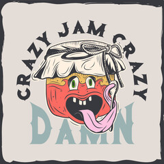Cartoon funny face  jar of jam, AI format