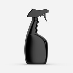 Realistic plastic black bottle spray 3D rendering object isolated with white background