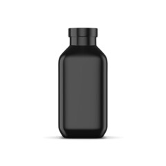 Realistic plastic black bottle square 3D rendering object isolated with white background