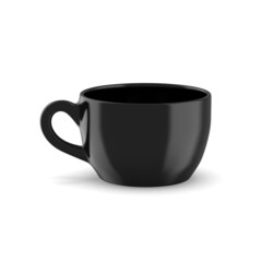 Realistic black cup 3D rendering object isolated with white background