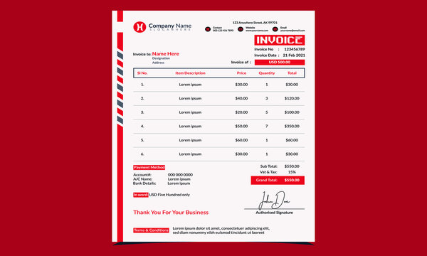 Invoice Design Template with Creative Designs