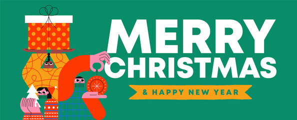 Christmas New Year diverse friend cartoon banner
