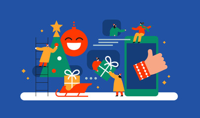 Christmas online phone app people concept cartoon