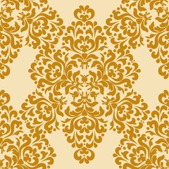 Damask seamless wallpaper. Classic rich pattern. Gold, beige. Decorative texture. Digital graphics.For fabric, wallpaper, venetian pattern,textile, packaging.	