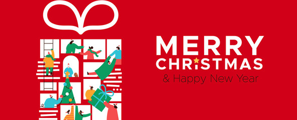 Christmas New Year people online gift banner