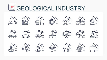 A set of vector linear icons . Geological industry, mining industry.