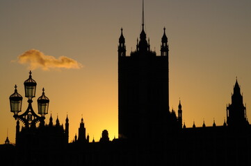 Silhouette of Westminster Palace, London ,United Kingdom.