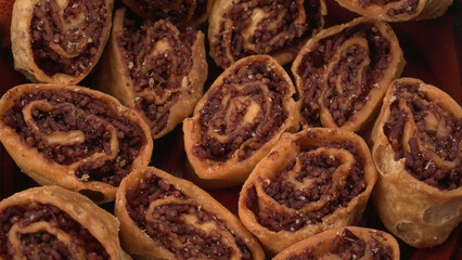 Indian traditional Snacks Bhakarvadi or Bakarvadi.Diwali snacks Bhakarwadi, selective focus