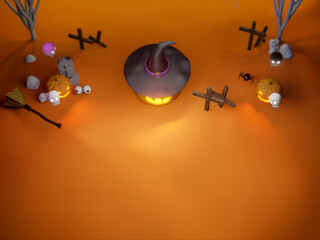 Top view of  Halloween poster,invitation 3d rendering background for WEB and banner.