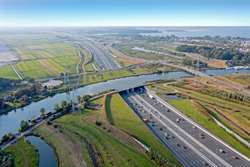 Aerial from Aquaduct Vechtzicht with the river Vecht in the Netherlands