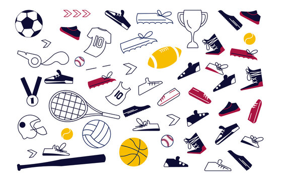Set of sport equipment and snickers clipart