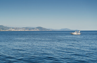 Excursion ship at sea. Turkey, Alanya.