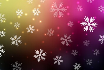 Dark Pink, Yellow vector template with ice snowflakes, stars.