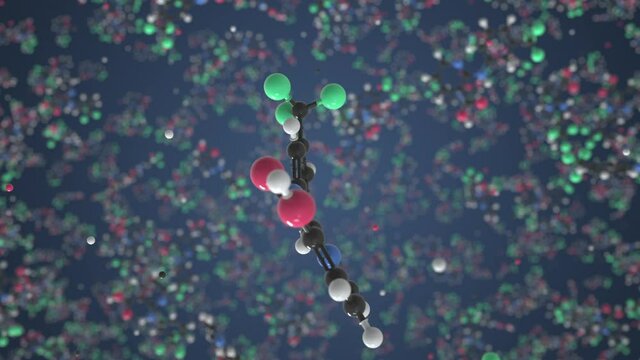 Molecule of niflumic acid, conceptual molecular model. Scientific looping 3d animation