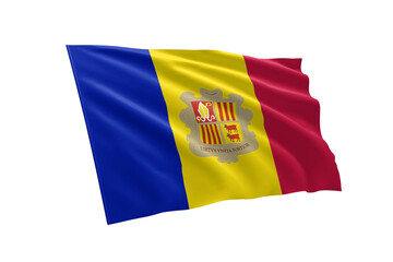 3D illustration flag of Andorra. Andorra flag isolated on white background.