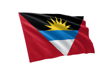3D illustration flag of Antigua and Barbuda. Antigua and Barbuda flag isolated on white background.