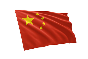 3D illustration flag of China. China flag isolated on white background.