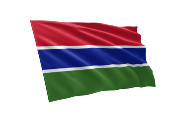 3D illustration flag of Gambia. Gambia flag isolated on white background.
