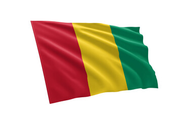 3D illustration flag of Guinea. Guinea flag isolated on white background.