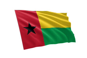 3D illustration flag of Guinea Bissau. Guinea Bissau flag isolated on white background.