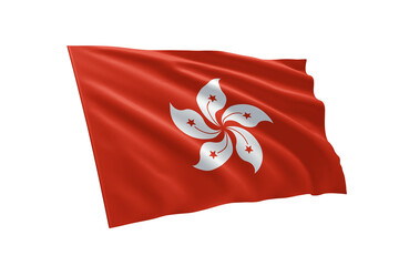 3D illustration flag of Hong Kong. Hong Kong flag isolated on white background.