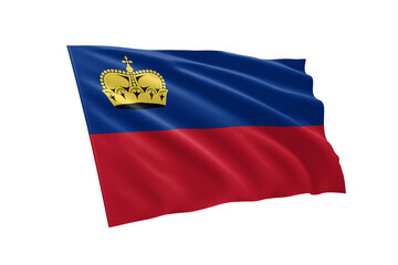3D illustration flag of Liechtenstein. Liechtenstein flag isolated on white background.