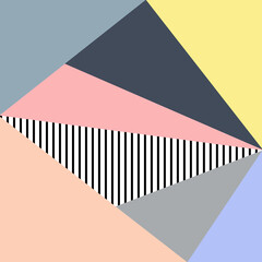 Nordic style geometrical illustration with pastel pink, yellow, blue, orange and grey colored triangles decoration