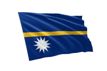 3D illustration flag of Nauru. Nauru flag isolated on white background.