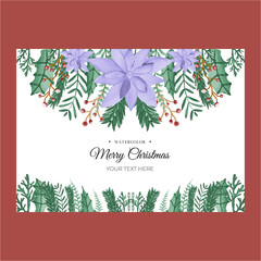  Merry Christmas and Happy New Year Card design with Christmas tree in plant wreath vector illustration. Watercolor seamless pattern with tropical palm leaves. Hand-painted exotic leaves and branches