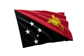 3D illustration flag of Papua New Guinea. Papua New Guinea flag isolated on white background.