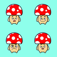 Set Cute mushroom icon face expression. mushroom  vector icon on blue background cartoon icon illustration design isolated flat cartoon style