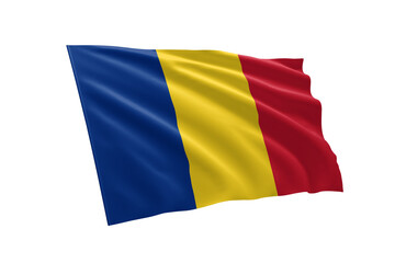 3D illustration flag of Romania. Romania flag isolated on white background.