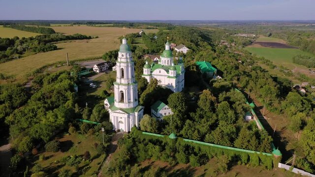 Aerial view to Saviour-Transfiguration Mhar Monastery, Ukraine