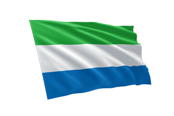 3D illustration flag of Sierra Leone. Sierra Leone flag isolated on white background.