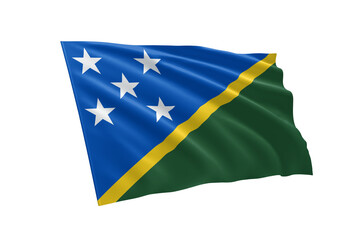 3D illustration flag of Solomon Islands. Solomon Islands flag isolated on white background.