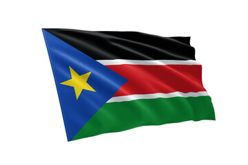 3D illustration flag of South Sudan. South Sudan flag isolated on white background.