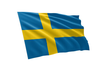 3D illustration flag of Sweden. Sweden flag isolated on white background.