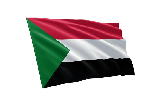 3D illustration flag of Sudan. Sudan flag isolated on white background.