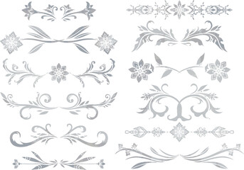 手描きのシルバーのツタ模様セット　ベクター素材