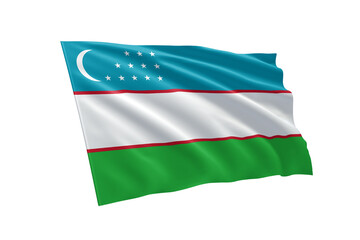 3D illustration flag of Uzbekistan. Uzbekistan flag isolated on white background.
