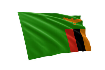 3D illustration flag of Zambia. Zambia flag isolated on white background.