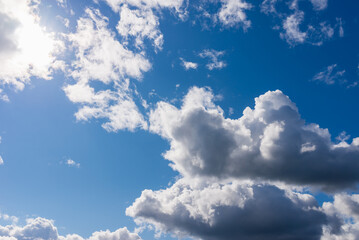 Naklejka na ściany i meble White clouds. perfect blue sky.Dramatic sky with stormy clouds.Deep blue heaven sky.